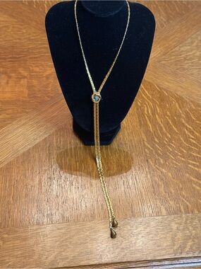 Goldette Gold-tone Lariat Necklace with Blue Stone Accent